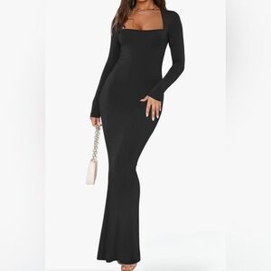 NWT REORIA Sexy Square Neck Long Sleeve Soft Maxi Dress Small